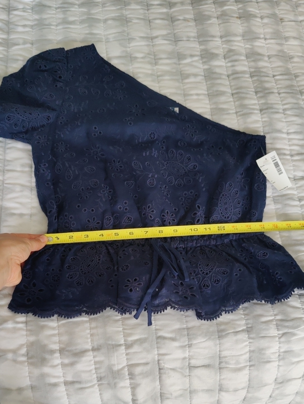 New!Polo Ralph Lauren Broderie Anglaise Navy One-Shoulder Eyelet Peplum Top Y2K - Picture 13 of 15